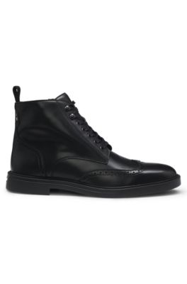 Leather half boots with brogue details, Black