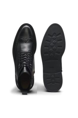 Leather half boots with brogue details, Black
