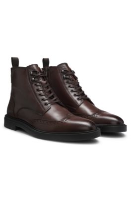 Leather half boots with brogue details, Dark Brown