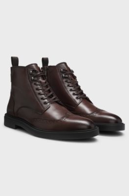 Leather half boots with brogue details, Dark Brown