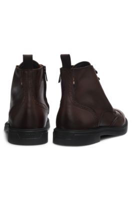 Leather half boots with brogue details, Dark Brown