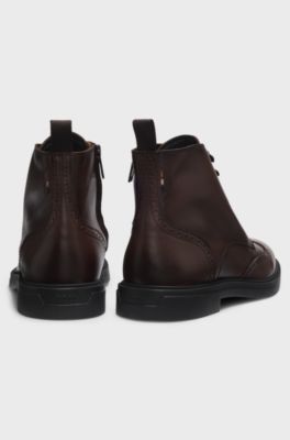 Leather half boots with brogue details, Dark Brown