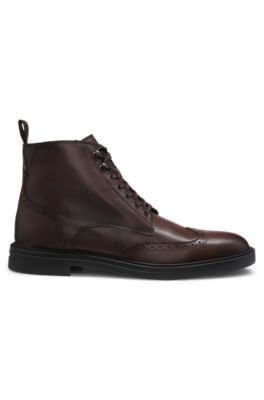 Leather half boots with brogue details, Dark Brown