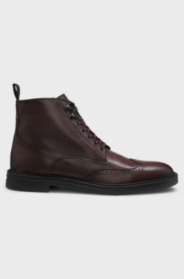 Leather half boots with brogue details, Dark Brown