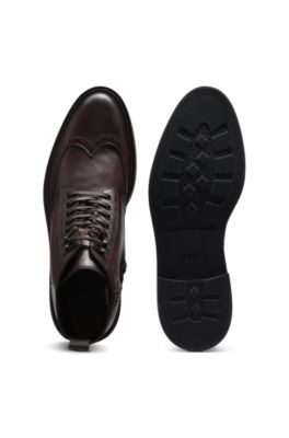 Leather half boots with brogue details, Dark Brown