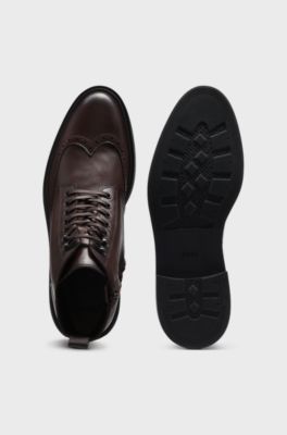 Leather half boots with brogue details, Dark Brown