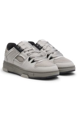 HUGO - Trainers with textured fabric and faux suede - Grey