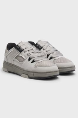 Trainers with textured fabric and faux suede, Grey