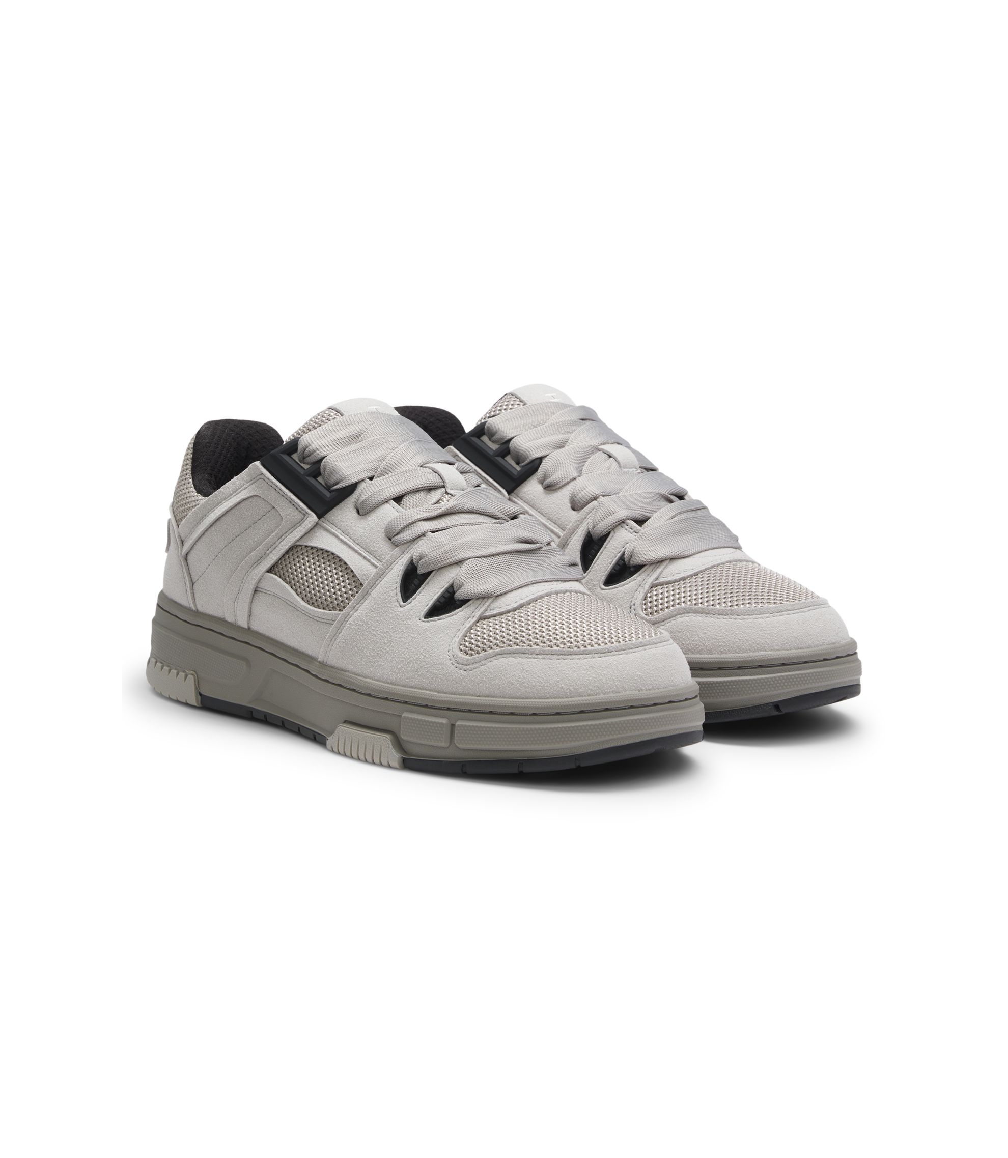 HUGO - Trainers with textured fabric and faux suede - Grey