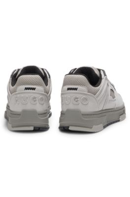 Trainers with textured fabric and faux suede, Grey