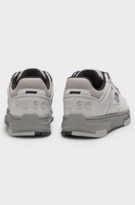 Trainers with textured fabric and faux suede, Grey