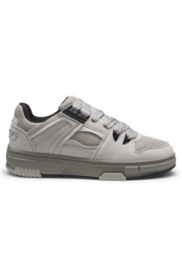 Trainers with textured fabric and faux suede, Grey