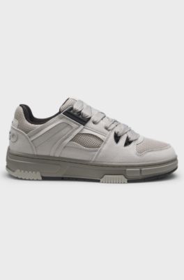 Trainers with textured fabric and faux suede, Grey