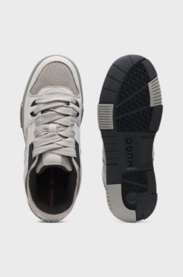 Trainers with textured fabric and faux suede, Grey