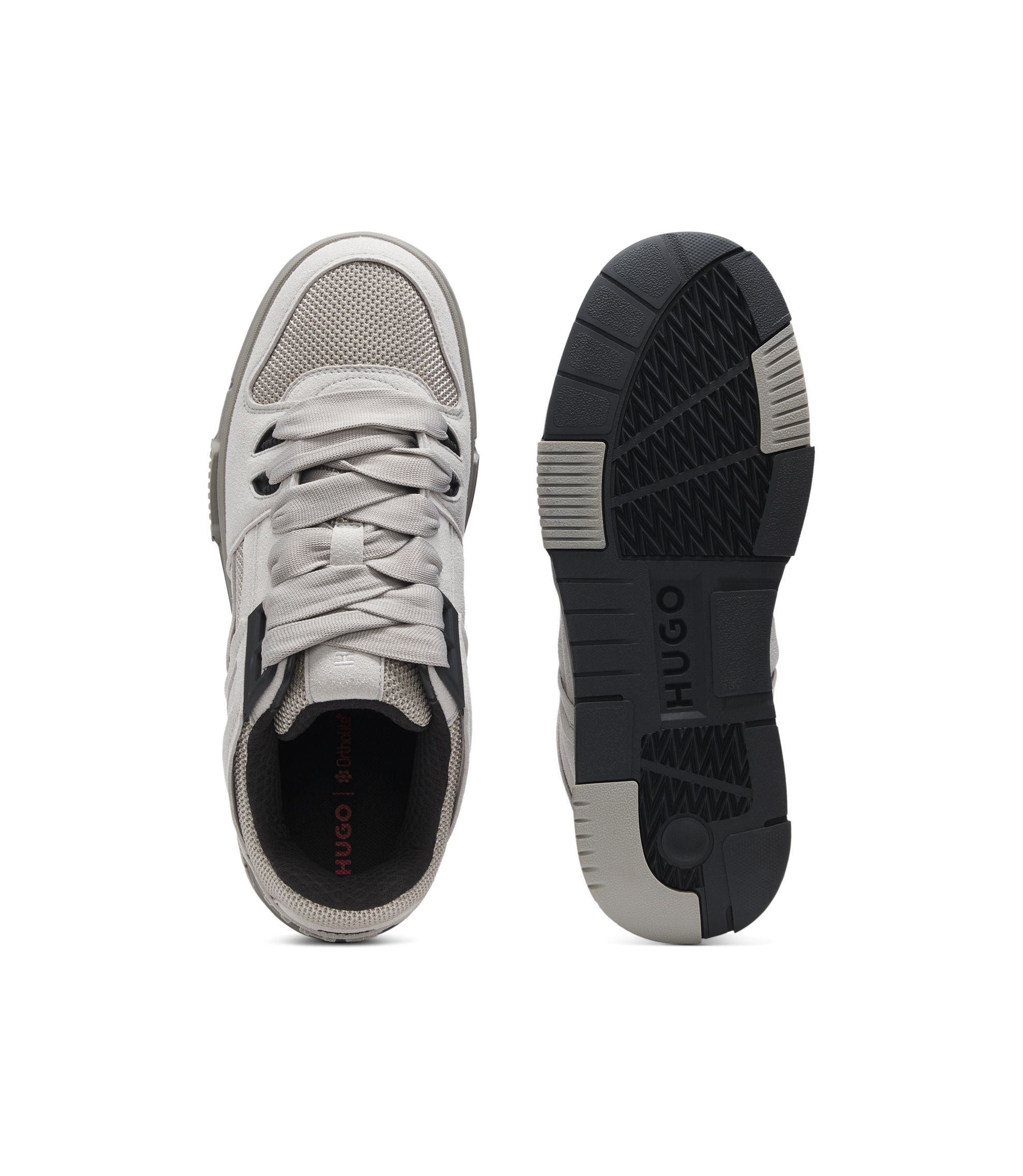 HUGO - Trainers with textured fabric and faux suede - Grey
