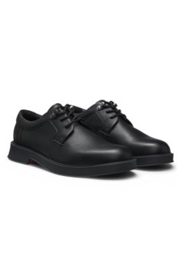 Grained-leather Derby shoes with lace hooks, Black