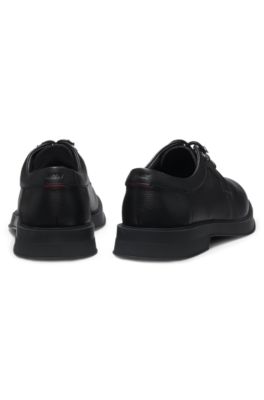 Grained-leather Derby shoes with lace hooks, Black