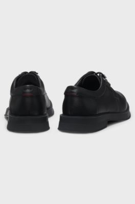 Grained-leather Derby shoes with lace hooks, Black