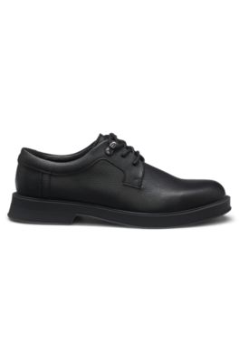 Grained-leather Derby shoes with lace hooks, Black