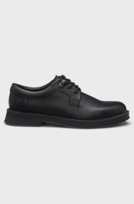 Grained-leather Derby shoes with lace hooks, Black