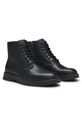 Grained-leather half boots with side zip, Black