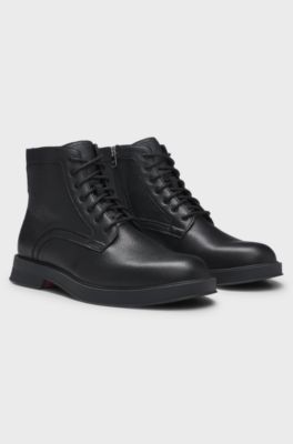 Grained-leather half boots with side zip, Black