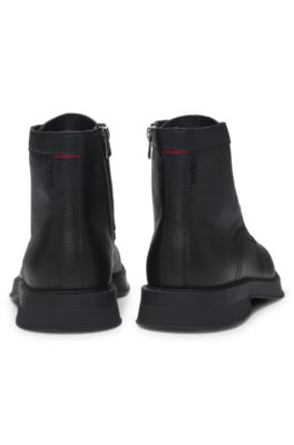 Grained-leather half boots with side zip, Black