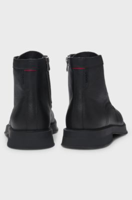Grained-leather half boots with side zip, Black