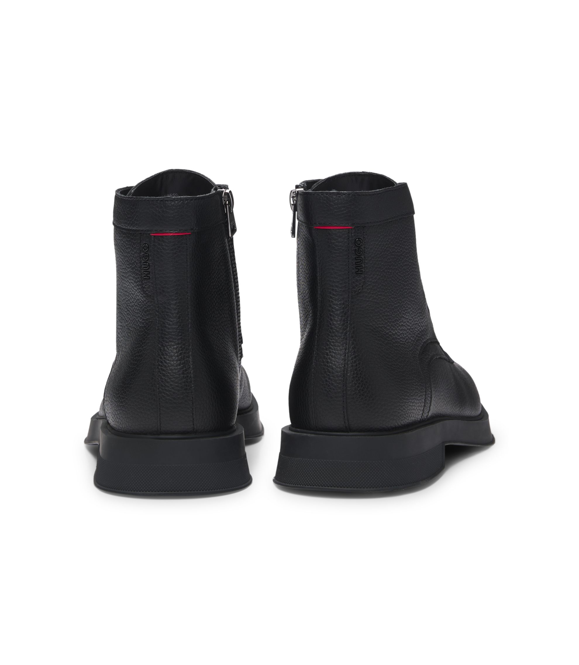 HUGO - Grained-leather half boots with side zip - Black