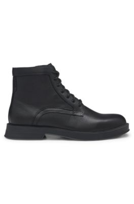 Grained-leather half boots with side zip, Black