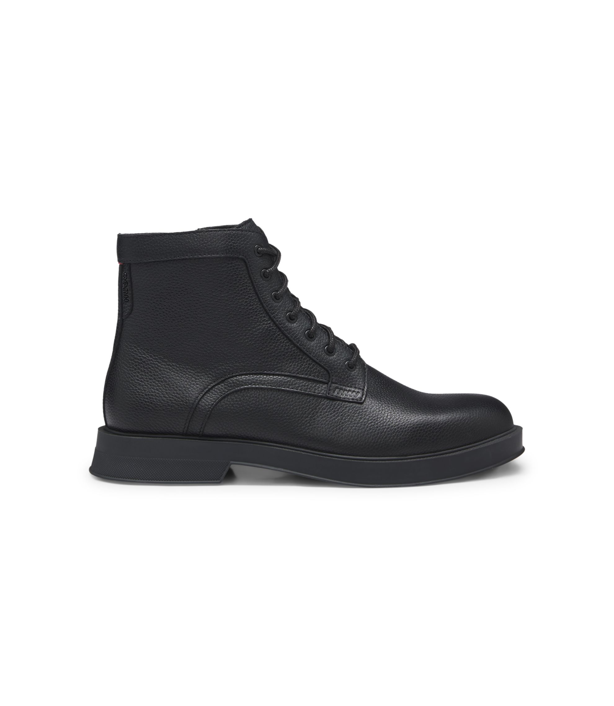 HUGO - Grained-leather half boots with side zip - Black