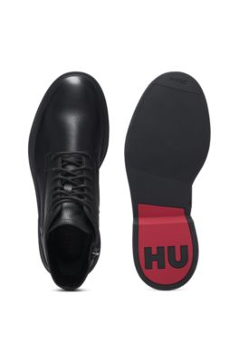 Grained-leather half boots with side zip, Black