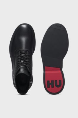 Grained-leather half boots with side zip, Black