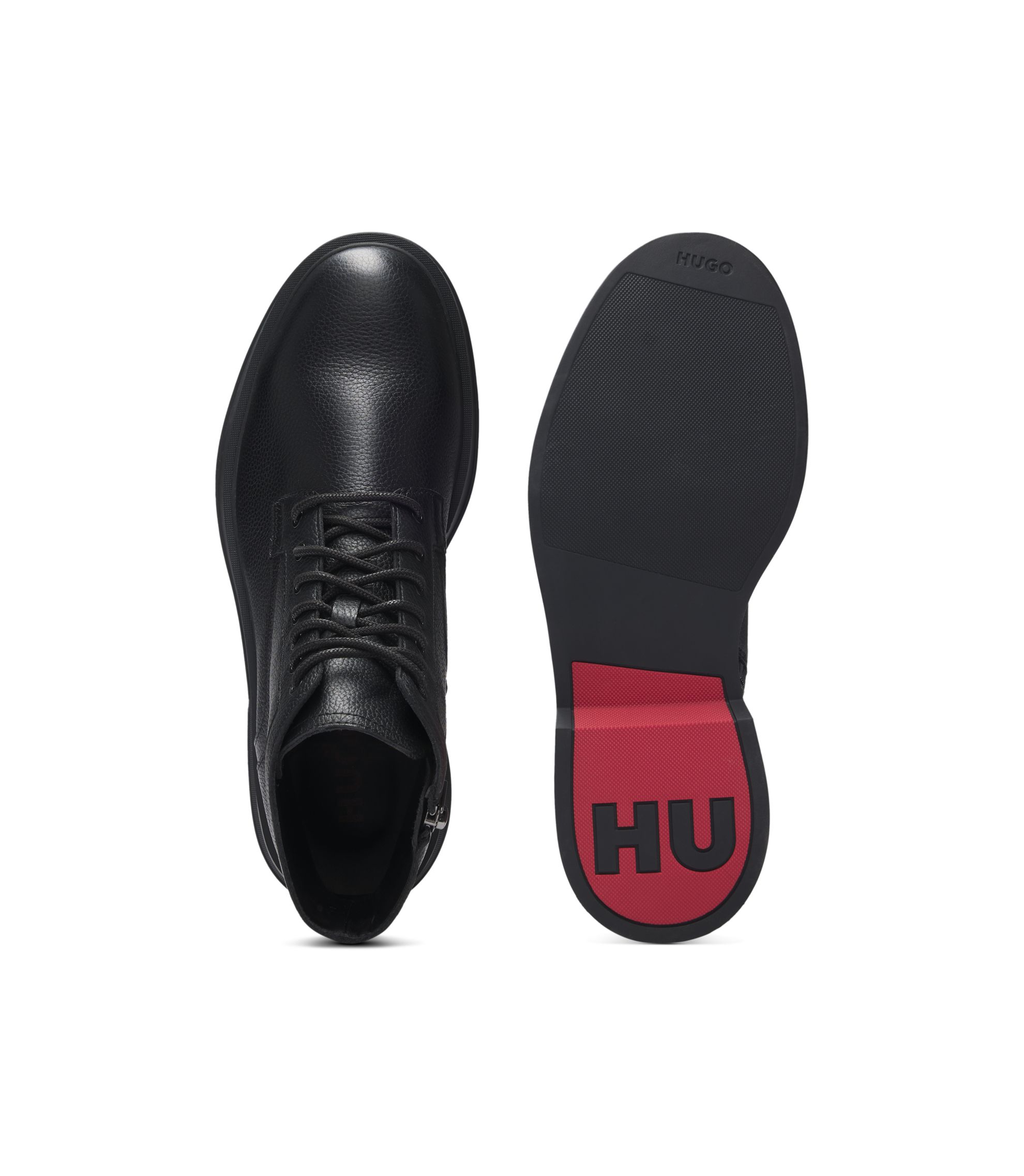 うさぎHUGO BOSS Helena Biker-Cサイドジップブーツ HUGO - Grained-leather half boots with side zip - Black