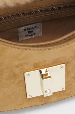 BOSS x Steiff leren Ariell-tas met bontstructuur op hengsel, Beige