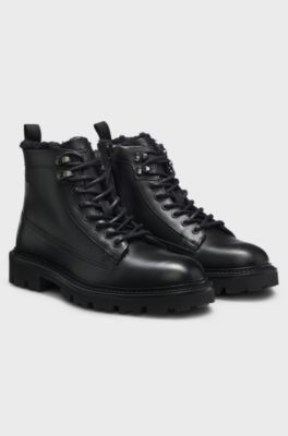 Leather half boots with faux-fur lining, Black