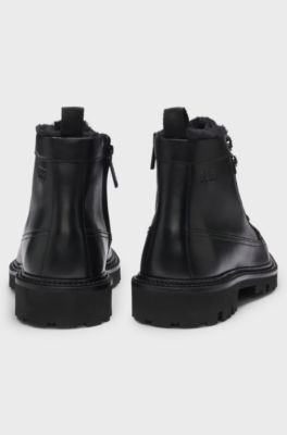 Leather half boots with faux-fur lining, Black