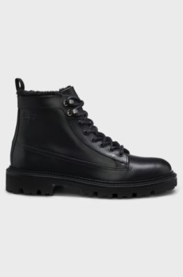 Leather half boots with faux-fur lining, Black