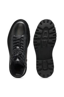 Leather half boots with faux-fur lining, Black