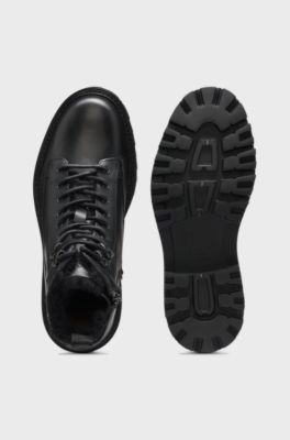Leather half boots with faux-fur lining, Black