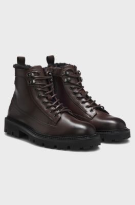 Leather half boots with faux-fur lining, Dark Brown
