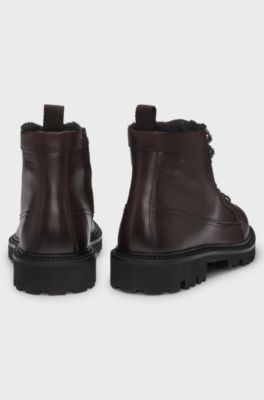 Leather half boots with faux-fur lining, Dark Brown