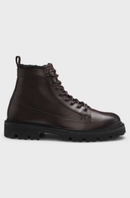Leather half boots with faux-fur lining, Dark Brown