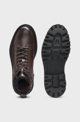 Leather half boots with faux-fur lining, Dark Brown