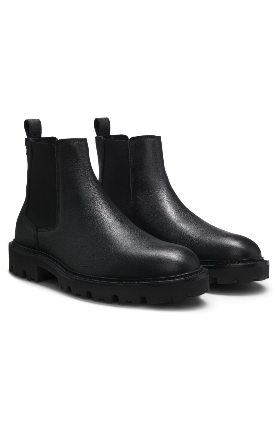 Grained leather boots with elasticated side panels