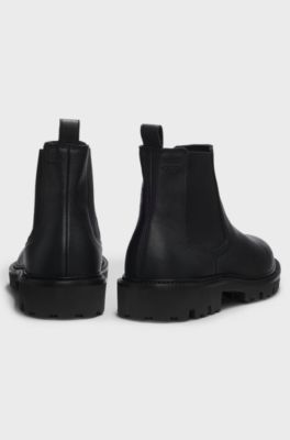 Grained leather boots with elasticated side panels, Black