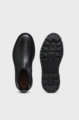 Grained leather boots with elasticated side panels, Black