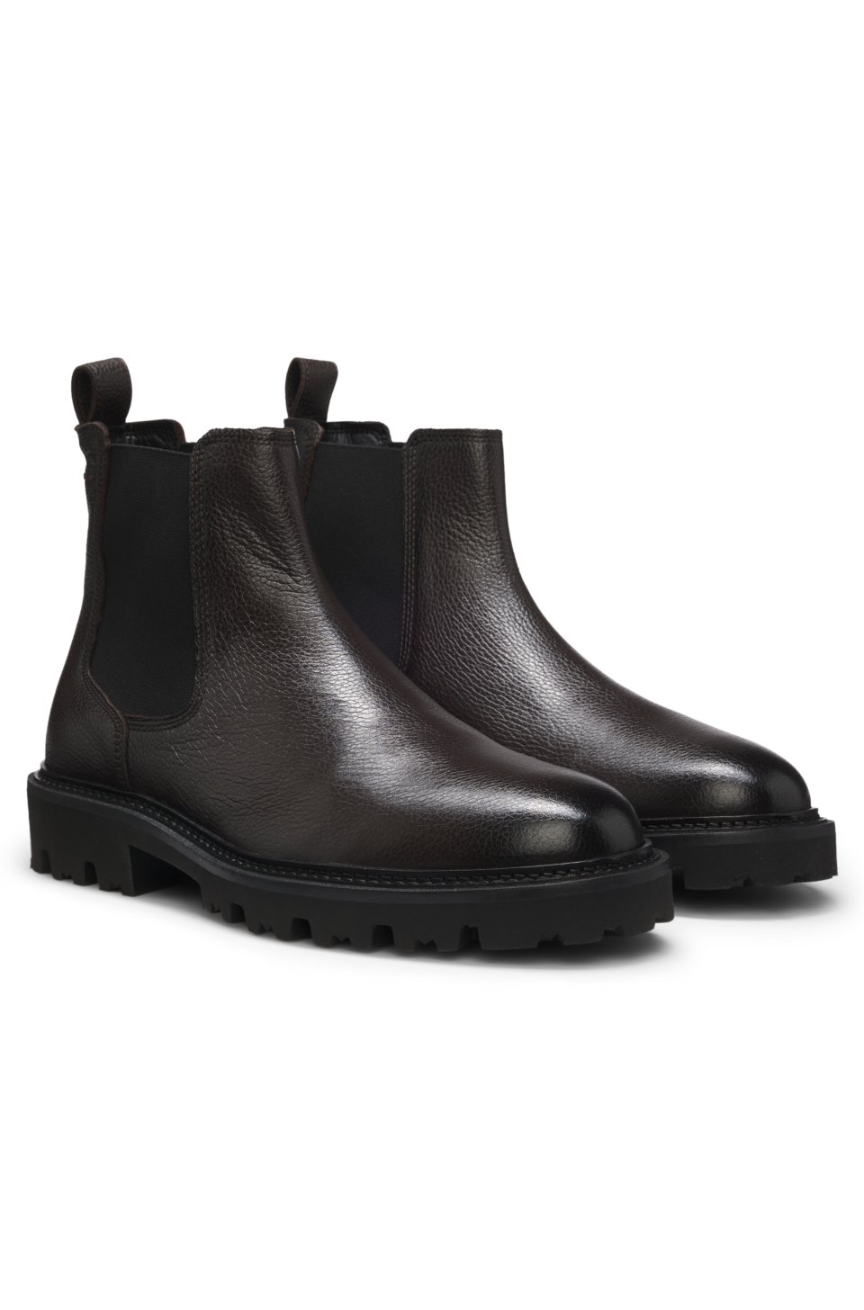 Grained leather boots with elasticated side panels