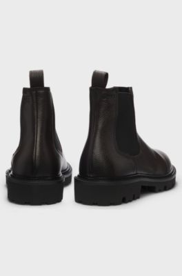 Grained leather boots with elasticated side panels, Dark Brown
