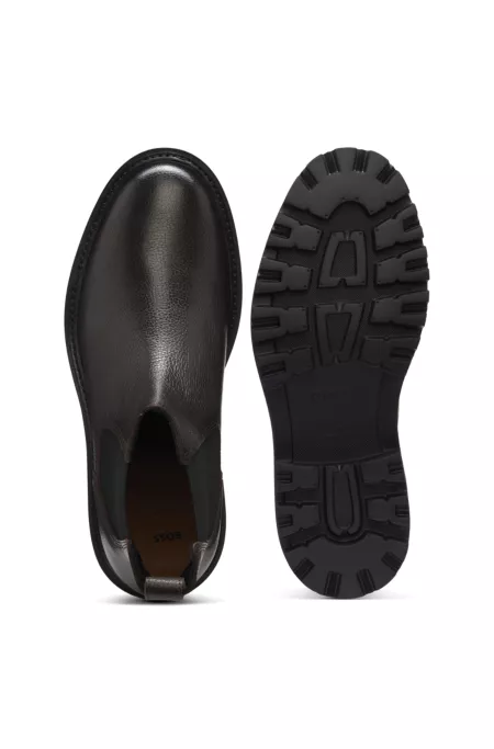 Bottines en cuir grainé à empiècements latéraux élastiques
